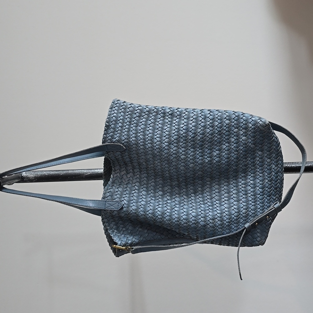 Madewell The Medium Transport Tote: Woven Leather Edition In Blue - Picture 2 of 12